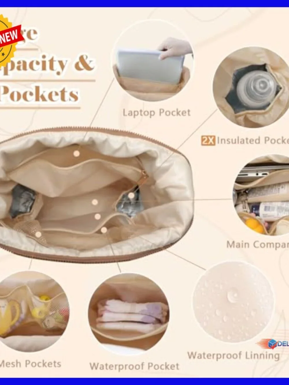 Large Capacity Neoprene Diaper Backpack with Changing Pad and 12 Pockets